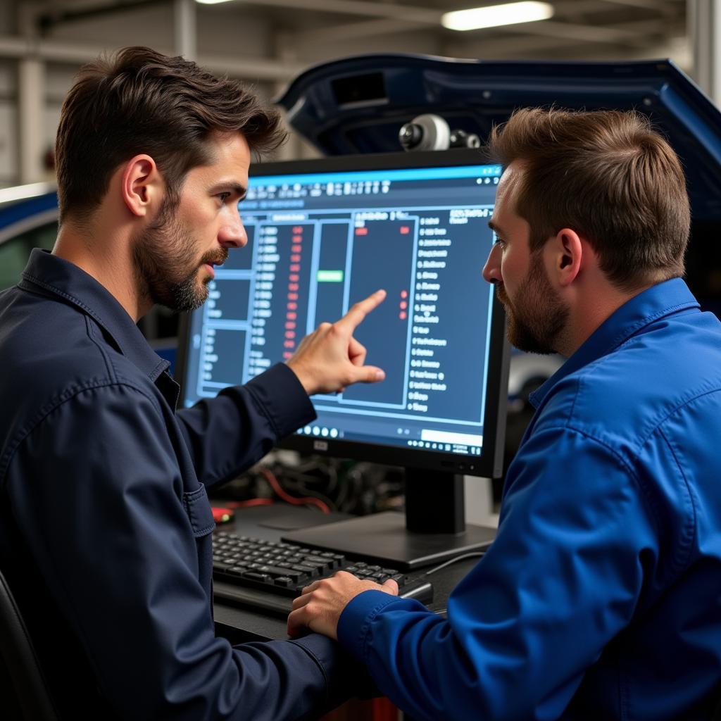 Mechanic Explaining Diagnostic Results to Car Owner