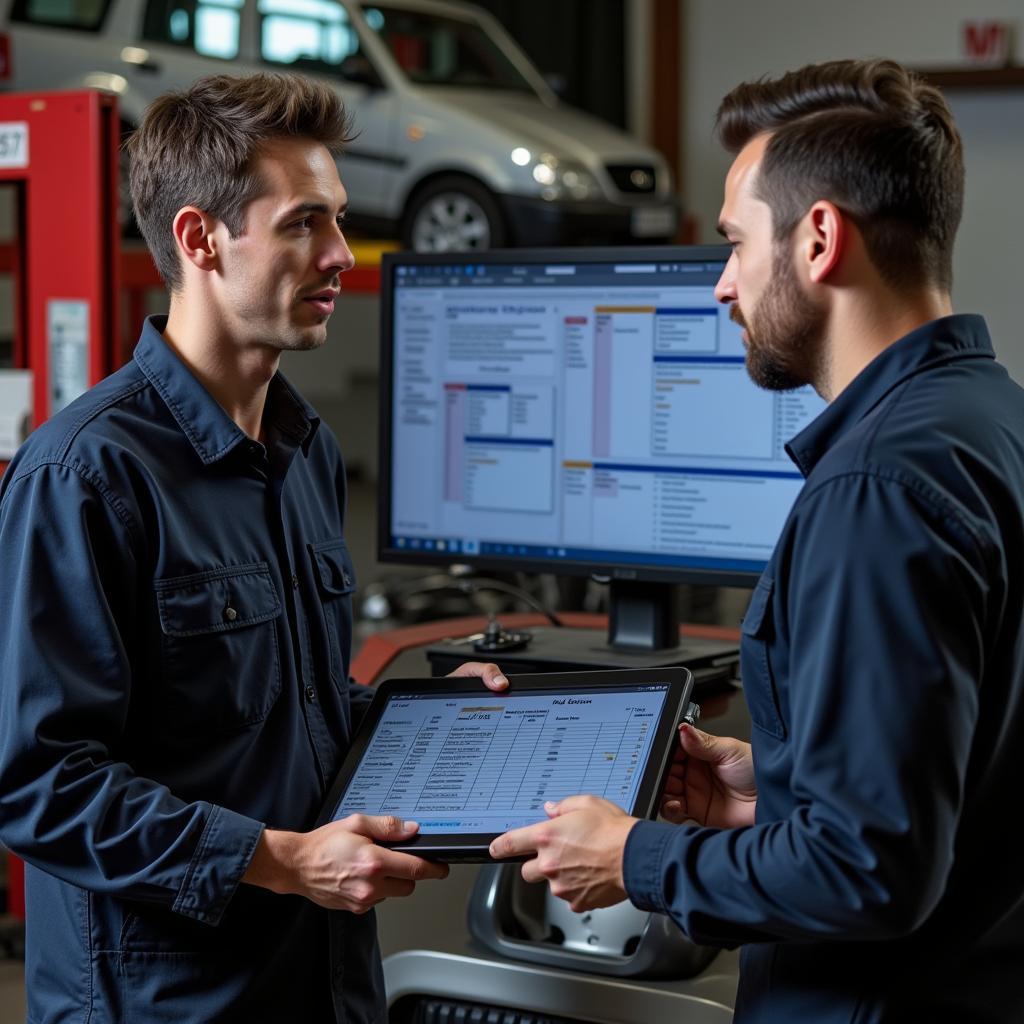 Mechanic Discussing Diagnostic Results