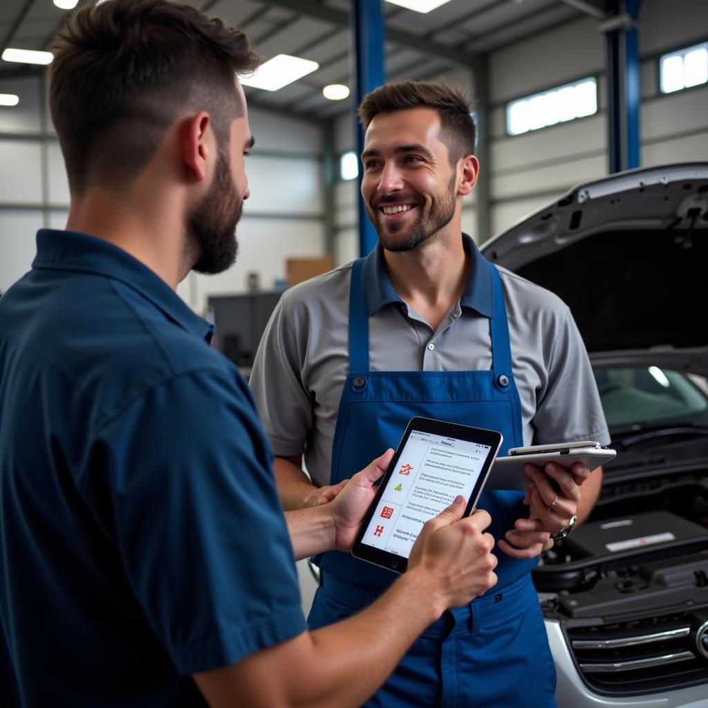 Mechanic Discussing Diagnostic Results with Customer