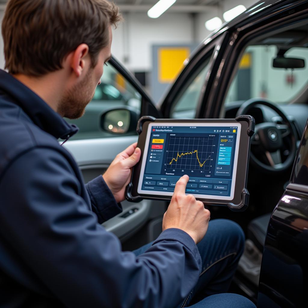 Mechanic Explaining Diagnostic Results to Car Owner