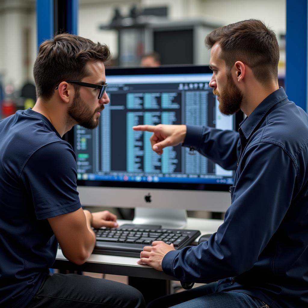 Mechanic Explaining Diagnostic Results to Car Owner