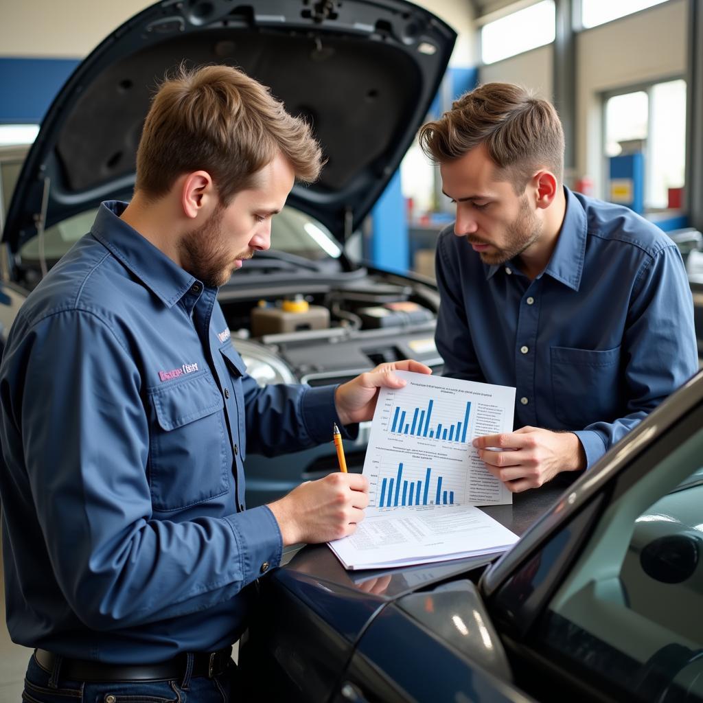 Mechanic Discussing Diagnostic Results with a Car Owner