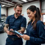 Mechanic Explaining Diagnostic Results to Car Owner