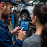 Mechanic Discussing Diagnostic Results with Car Owner