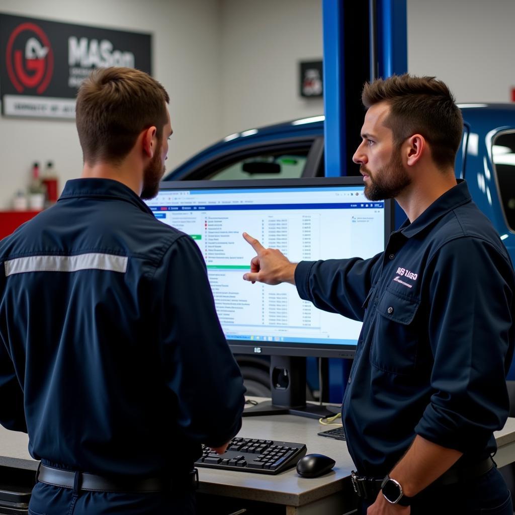 Mechanic Explaining Diagnostic Results to Customer