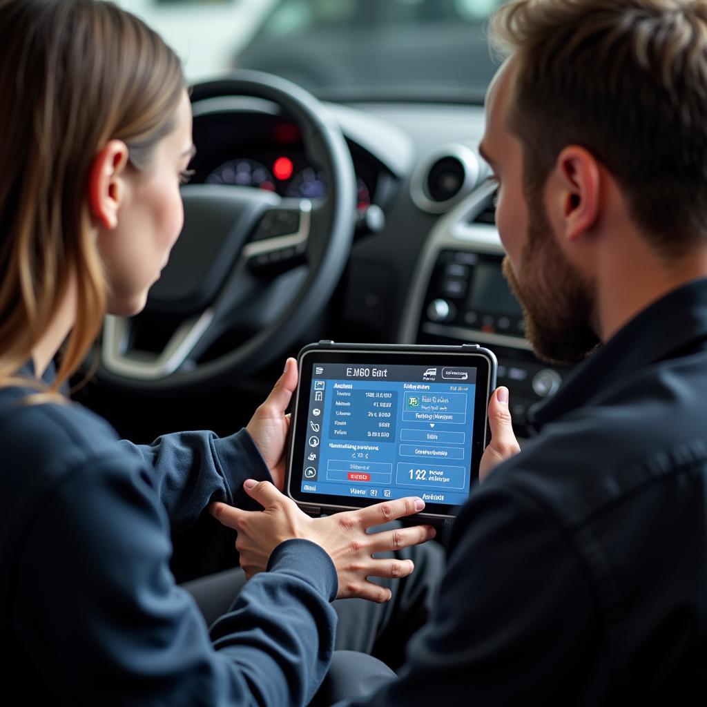 Mechanic Explaining Diagnostic Results to a Customer