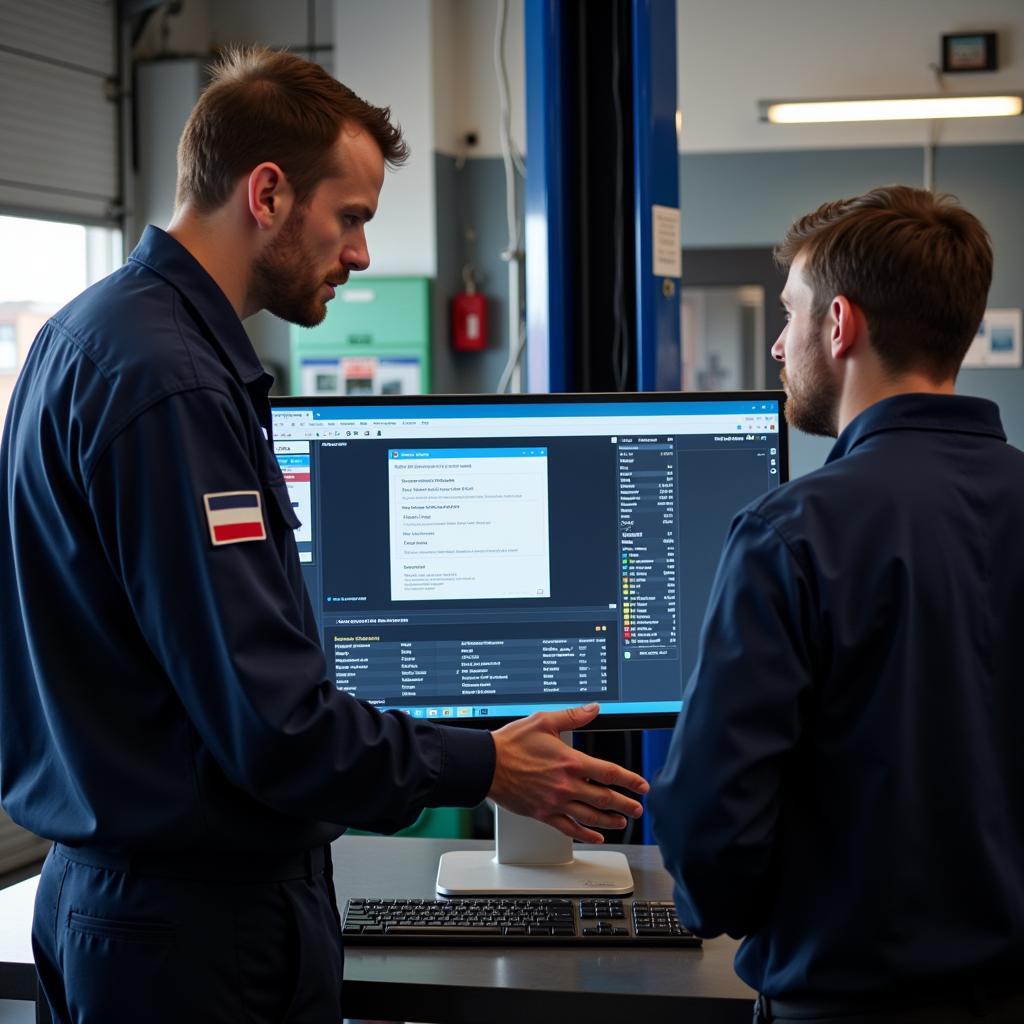 Mechanic Explaining Diagnostic Results to a Customer