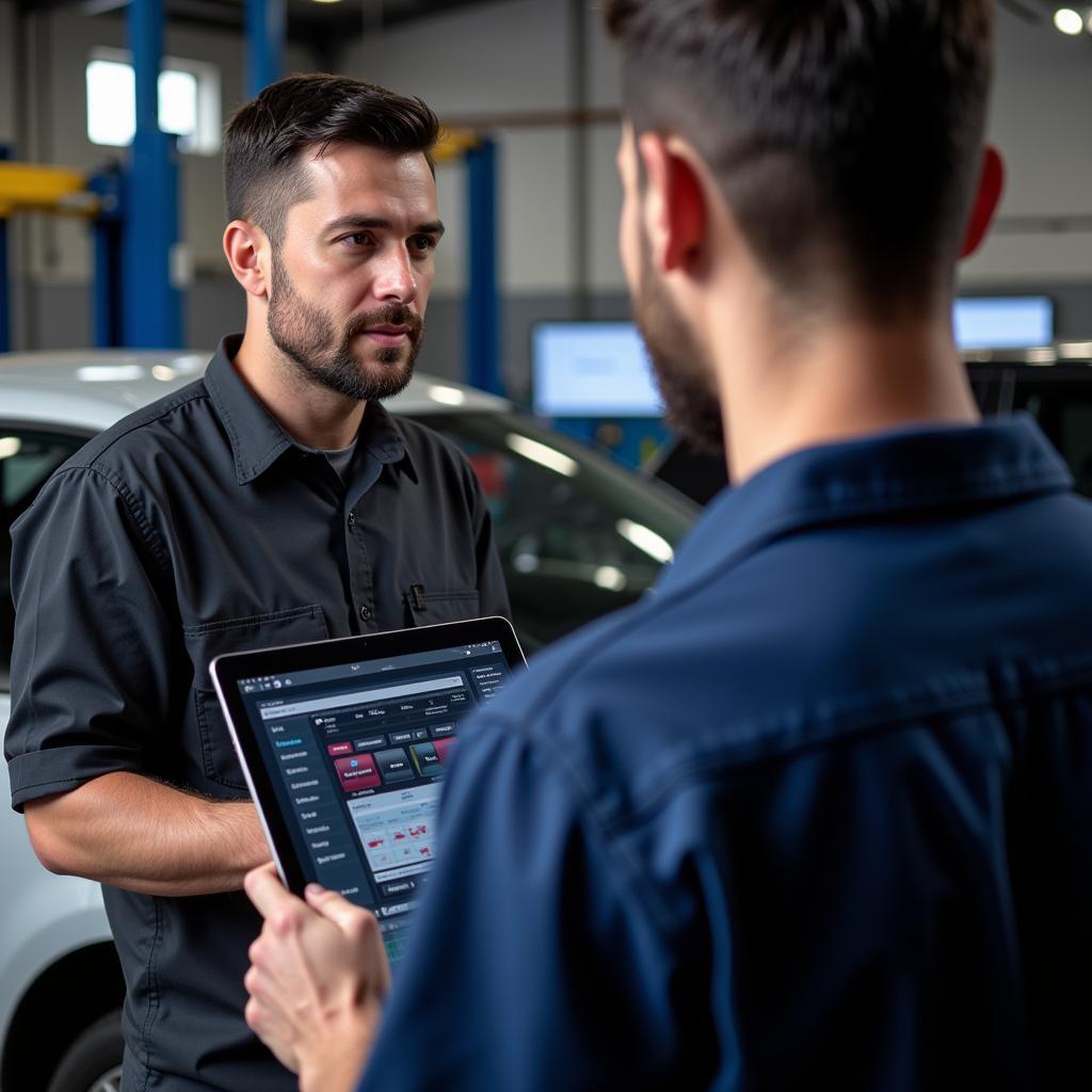 Mechanic Discussing Car Diagnostic Results with a Customer