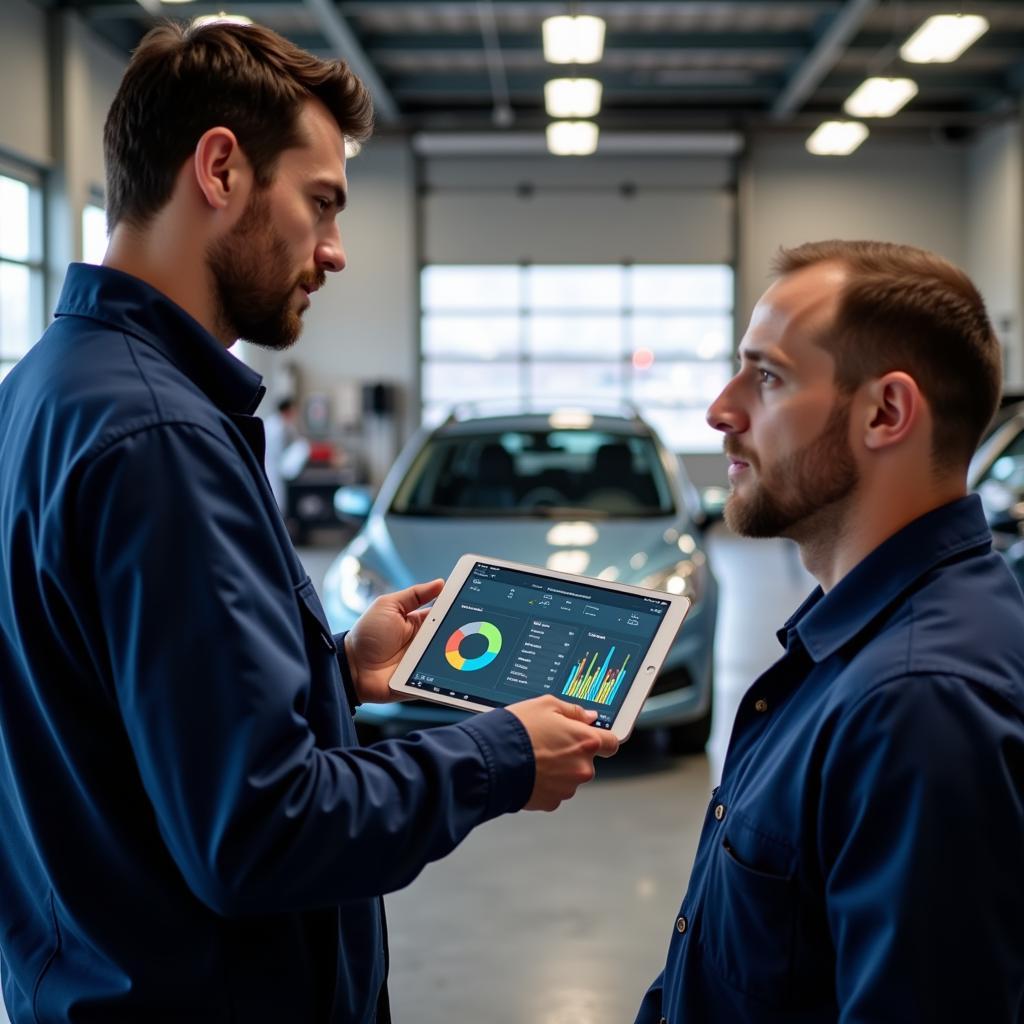 Mechanic Discussing Car Diagnostic Results with a Car Owner