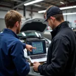 Mechanic Discussing Diagnostic Results with Car Owner