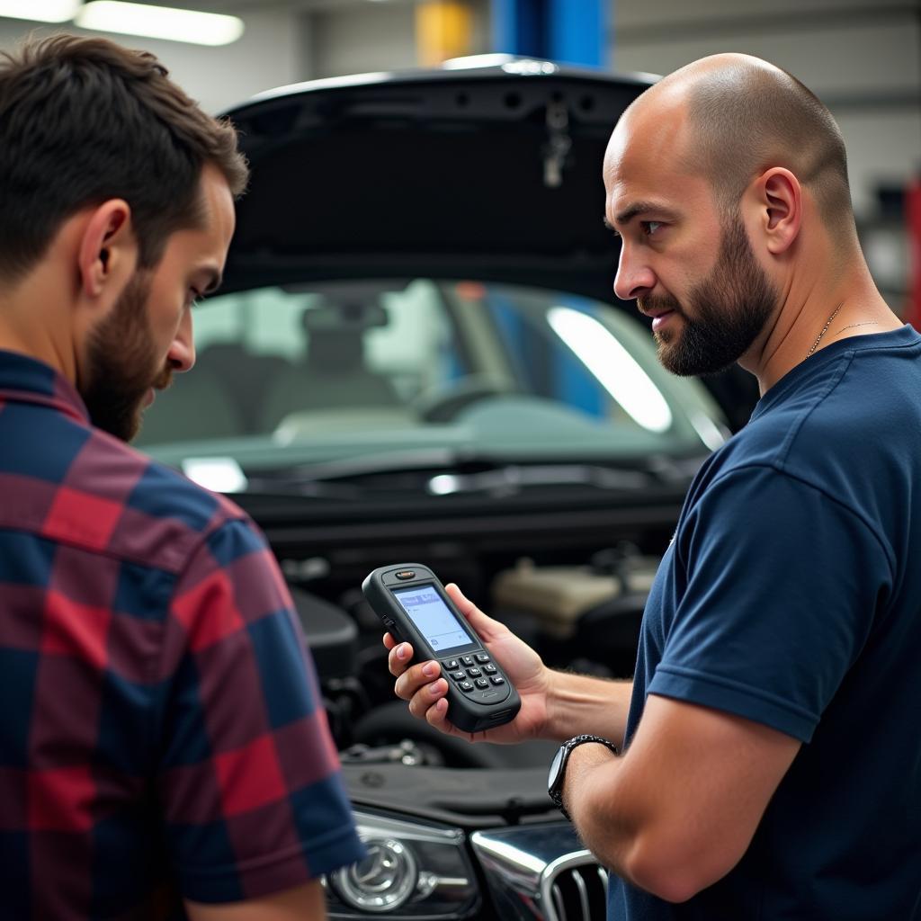 Mechanic Friend Assisting with Car Diagnostics