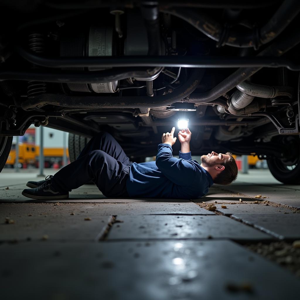 Mechanic in Doncaster Inspecting Car Undercarriage