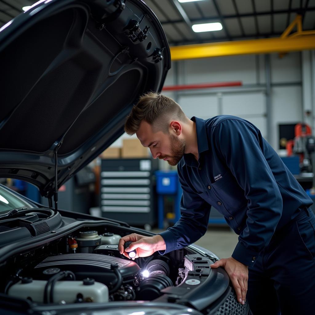 Mechanic Inspecting Car