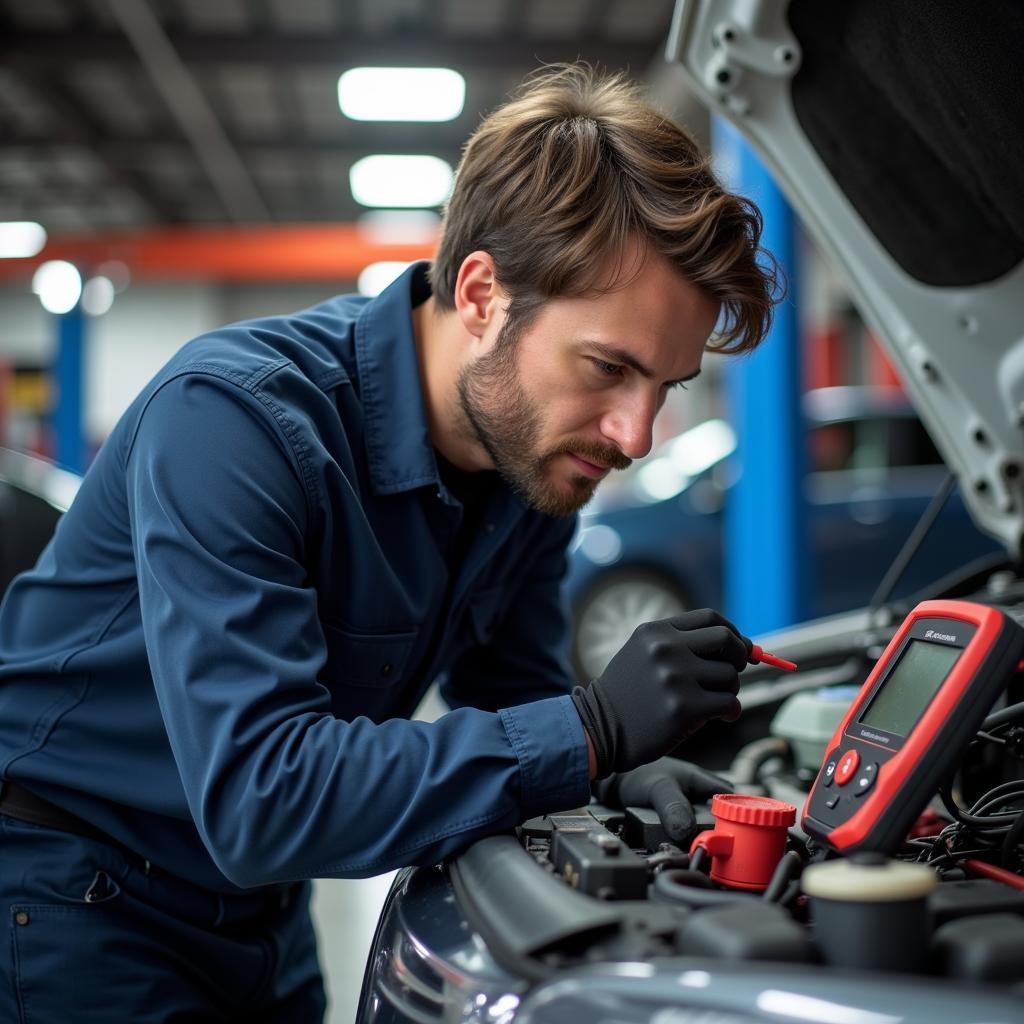 Mechanic Diagnosing Car Problem