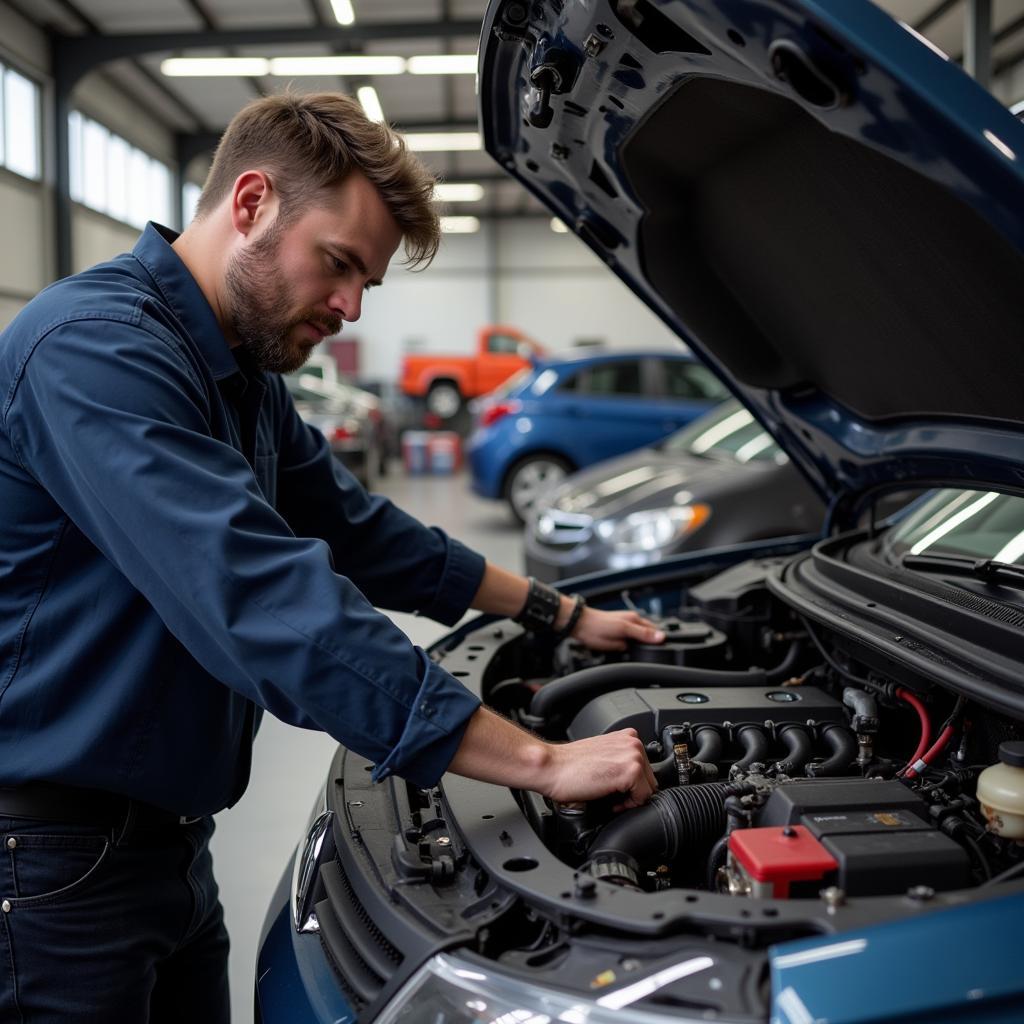 Mechanic Inspecting a Car