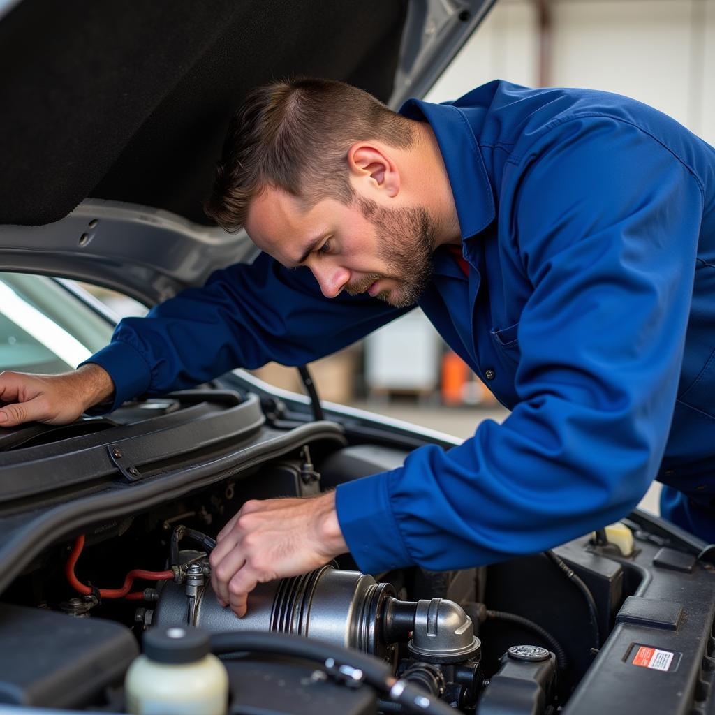 Mechanic Examining Car AC Components