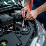 Mechanic Inspecting Car AC System