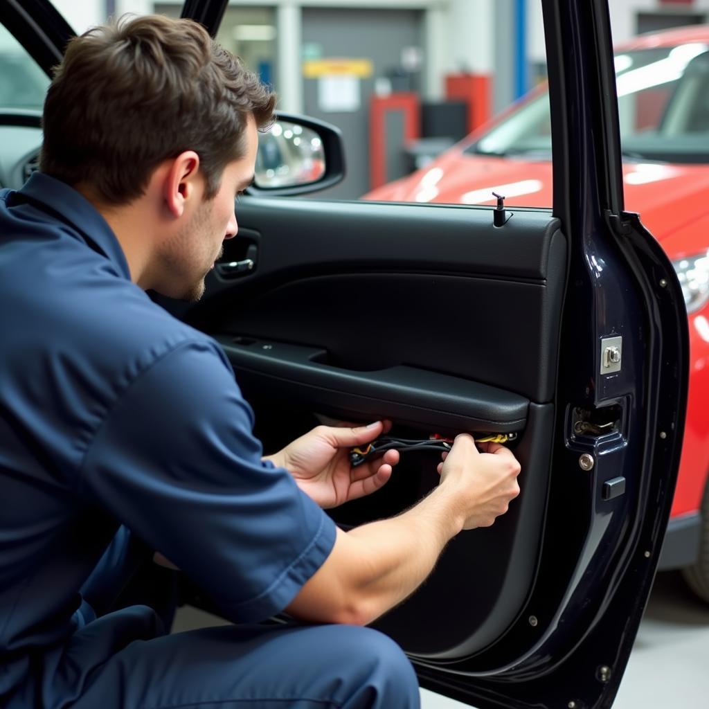 Mechanic Examining Car Door Wiring