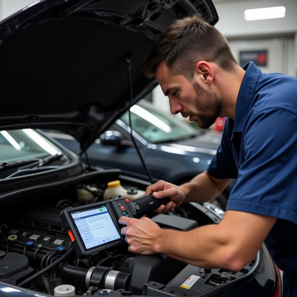 Mechanic Inspecting Car Engine