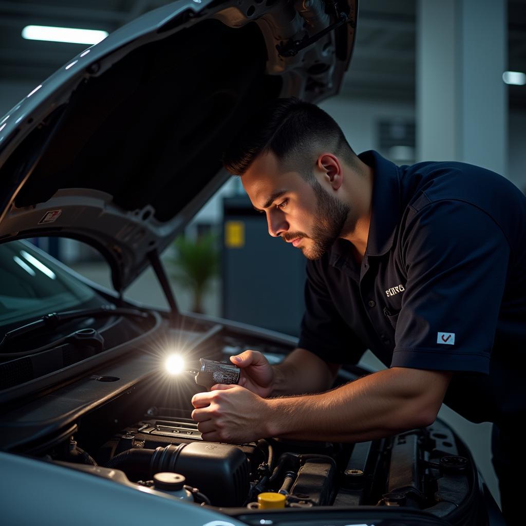 Mechanic inspecting a car engine