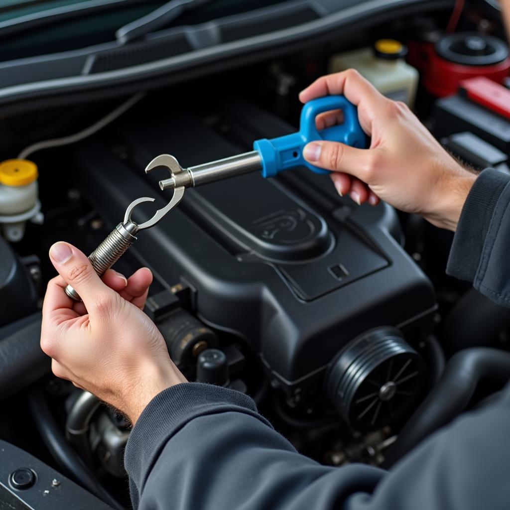 Mechanic Inspecting Car Engine