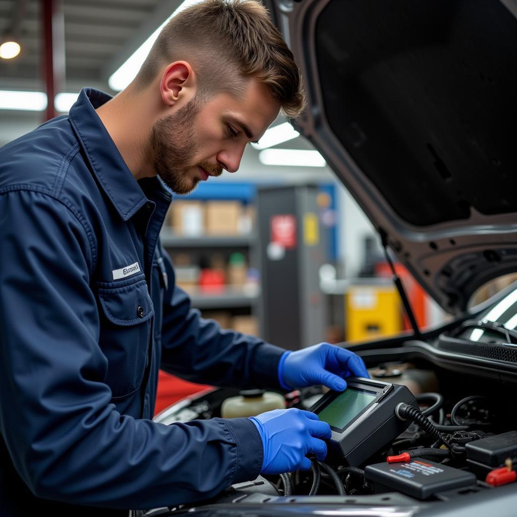 Mechanic Inspecting Car Engine