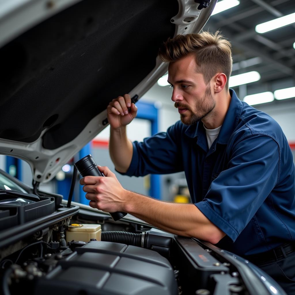 Mechanic Inspecting Car Engine