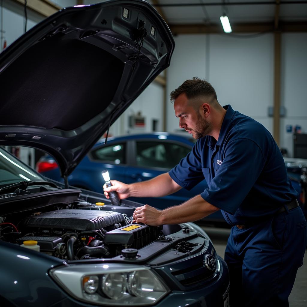 Mechanic Inspecting Car Engine