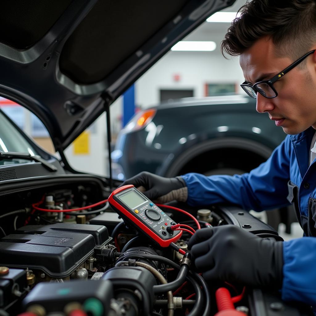 Mechanic Inspecting Car Engine