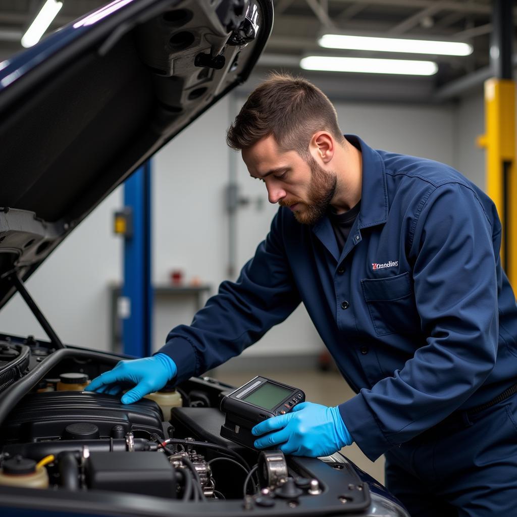 Mechanic Inspecting Car Engine