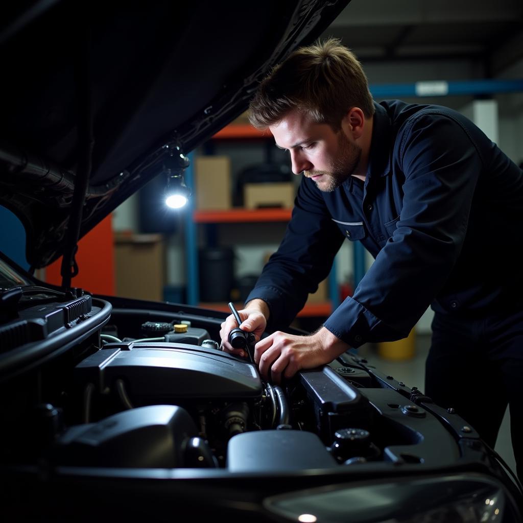 Mechanic Inspecting Car Engine