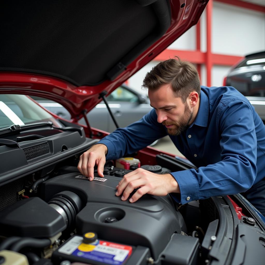 Mechanic inspecting a car engine