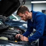 Mechanic Inspecting Car Engine