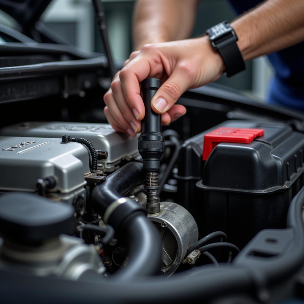 Mechanic Inspecting Car Engine Bay