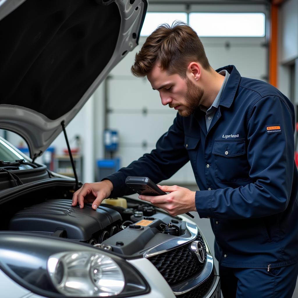 Mechanic Diagnosing Car Engine Problem in Liverpool