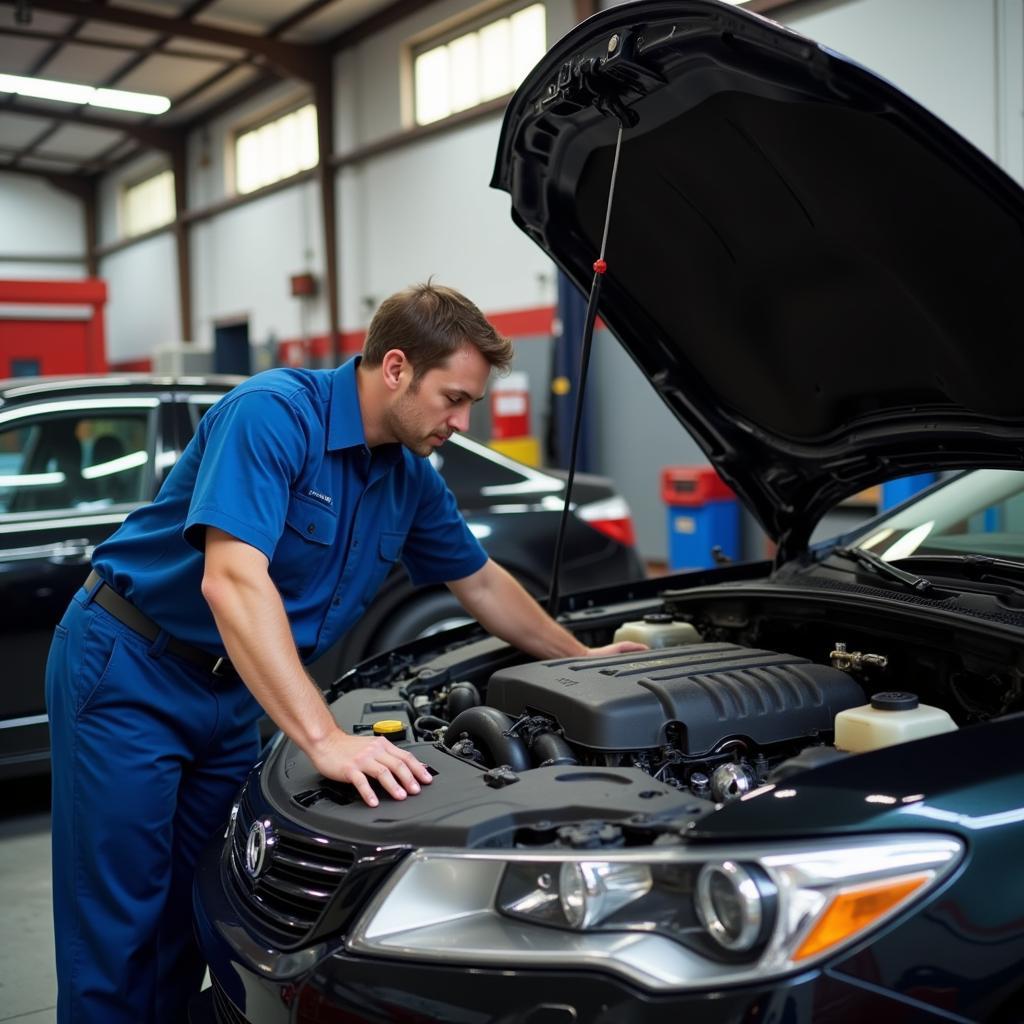 Mechanic Inspecting a Car Engine in Rockville, MD