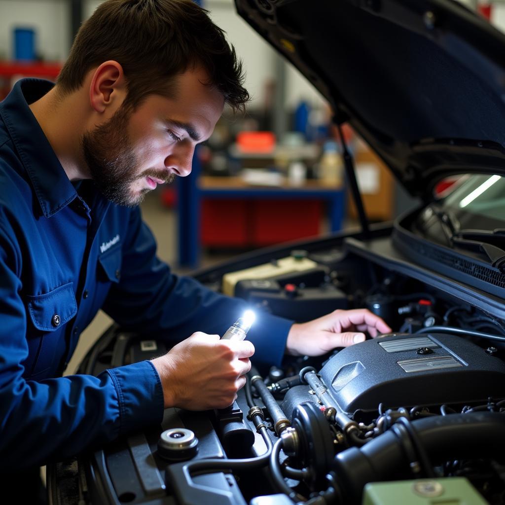 Mechanic Inspecting Car EVAP System