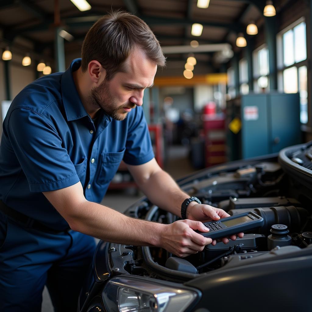 Mechanic Inspecting a Car in a Glasgow Garage