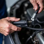 A Mechanic Inspecting Car Sensors for Faults