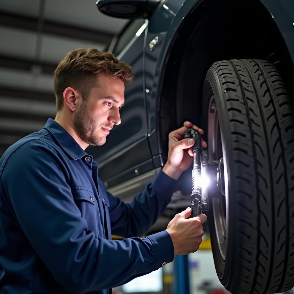 Mechanic Inspecting Car Suspension