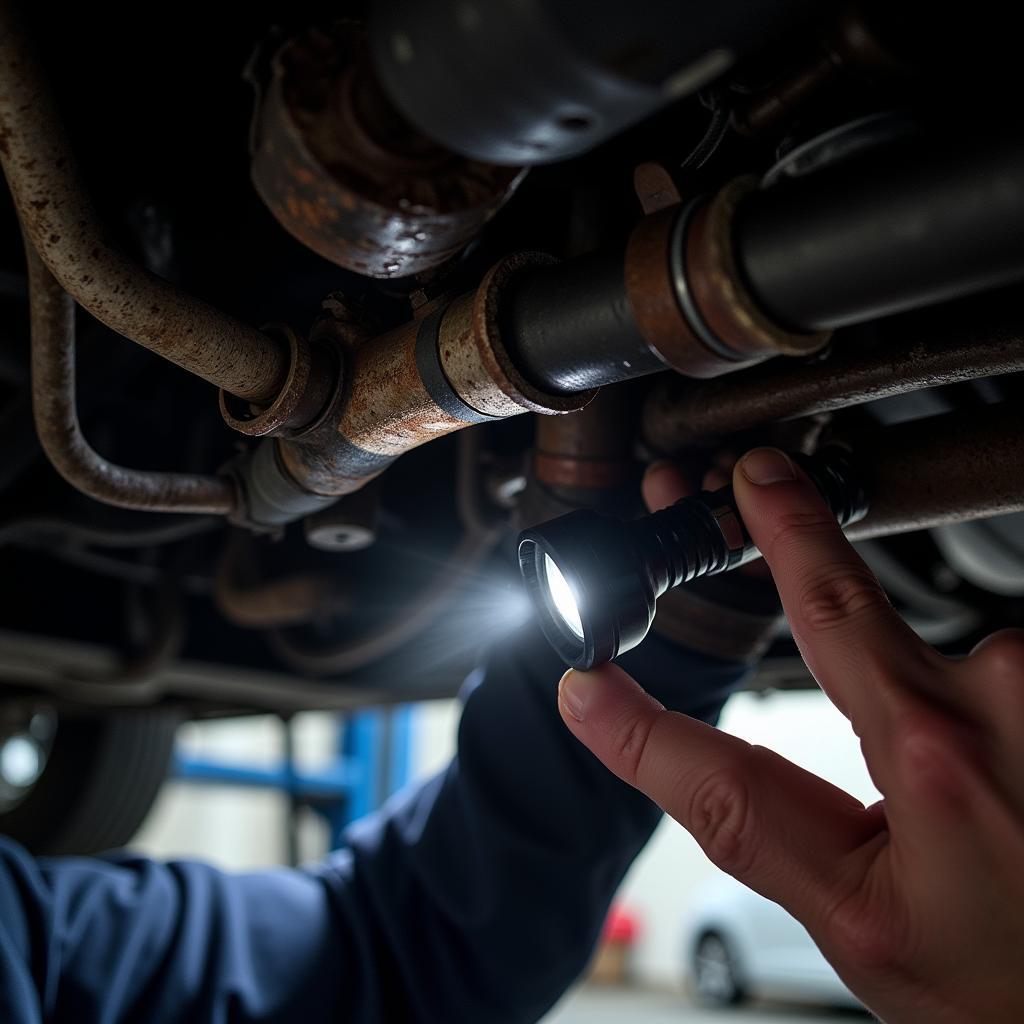 Mechanic Inspecting Car Undercarriage