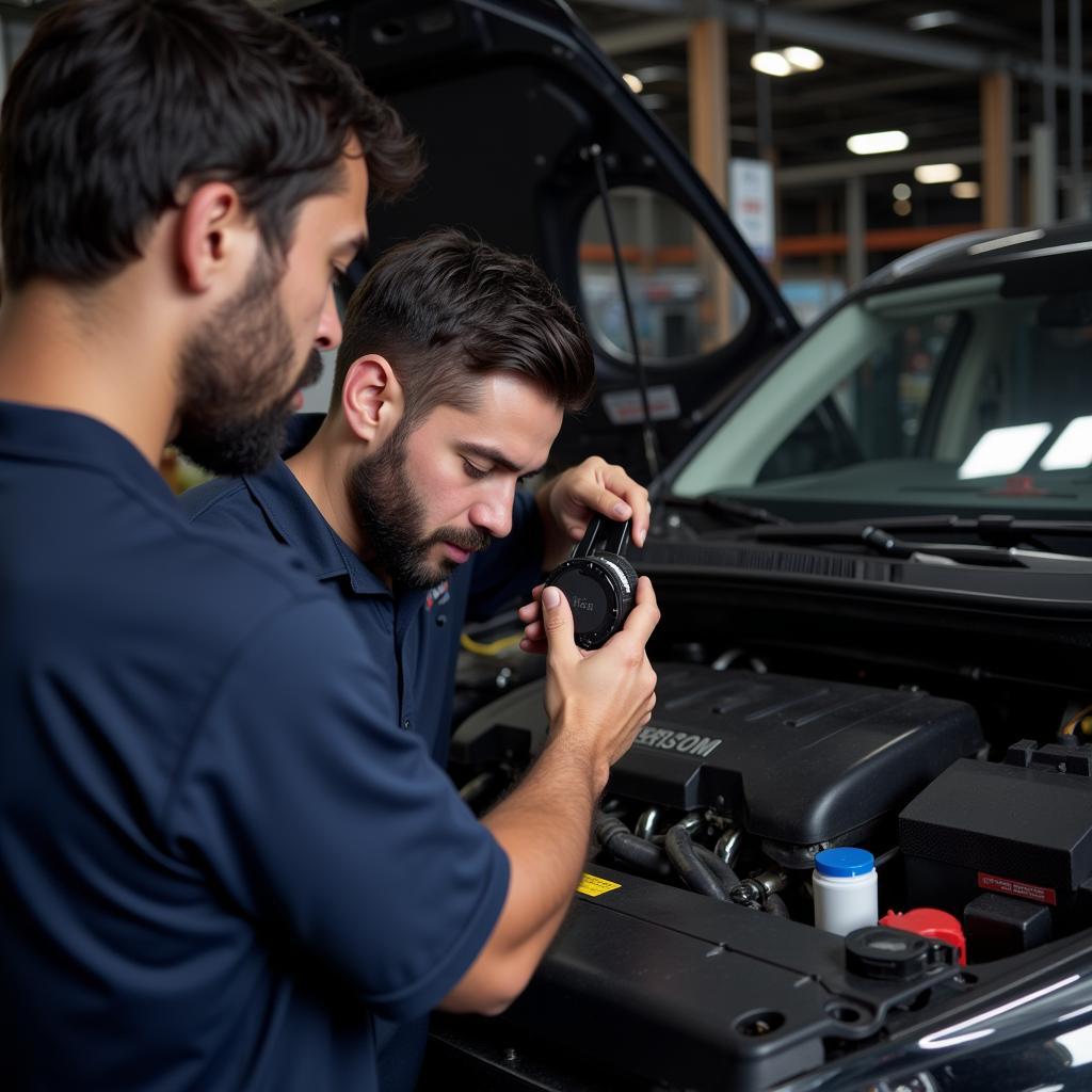 Mechanic Inspecting DPF Sensor