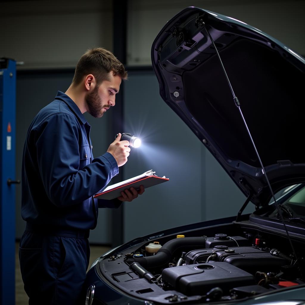 Mechanic Inspecting Engine Bay