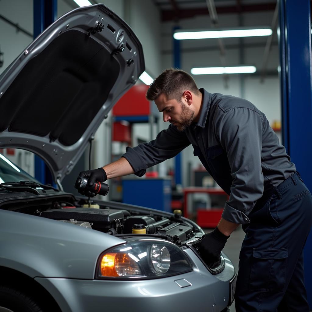 Mechanic inspecting a car engine