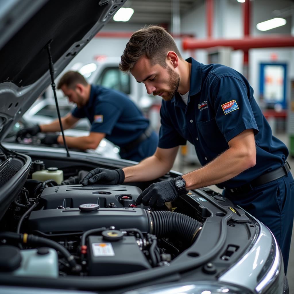 Mechanic Inspecting Car Engine