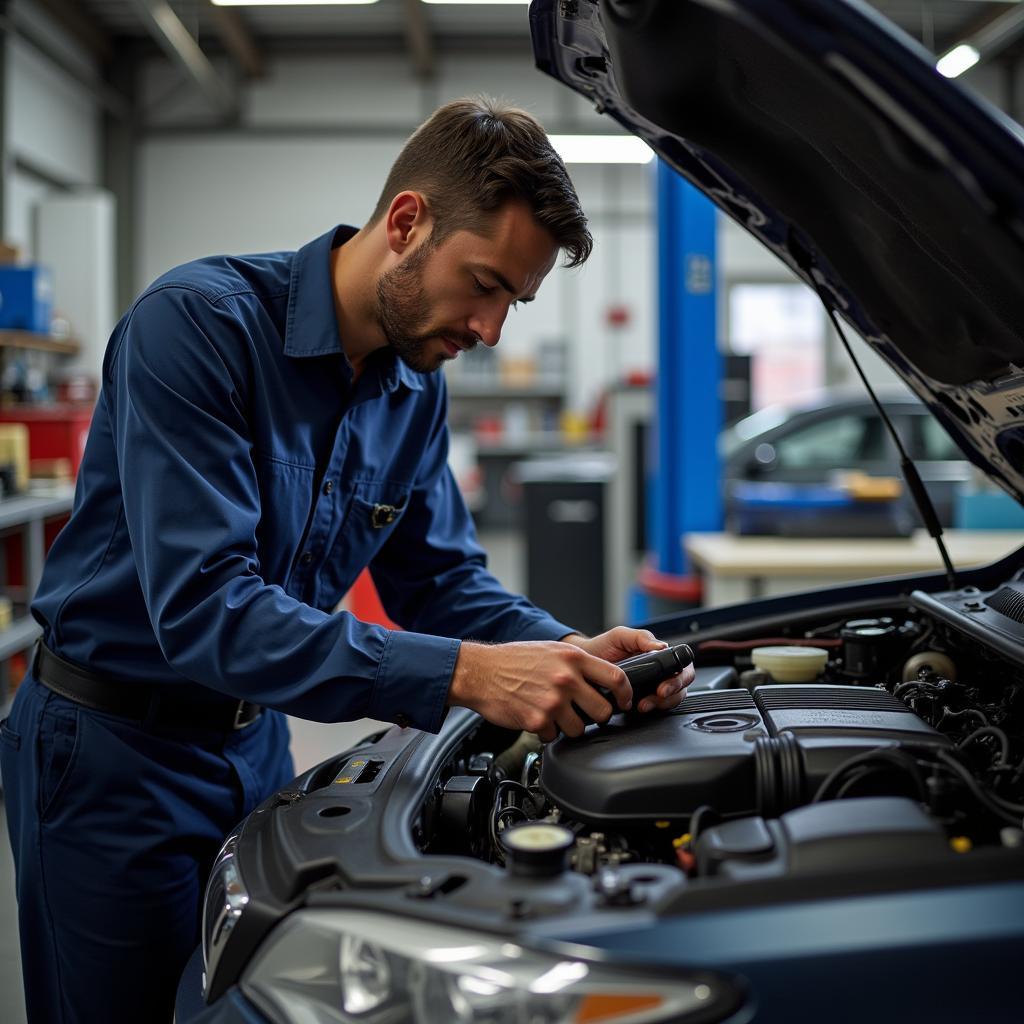 Mechanic inspecting a car engine