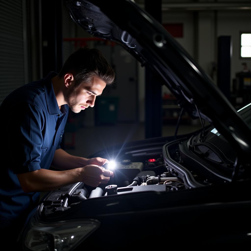 Mechanic Inspecting Engine Bay