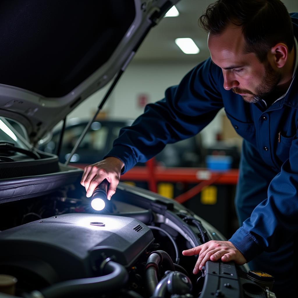 Mechanic Inspecting Car Engine