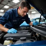 Mechanic Inspecting Engine