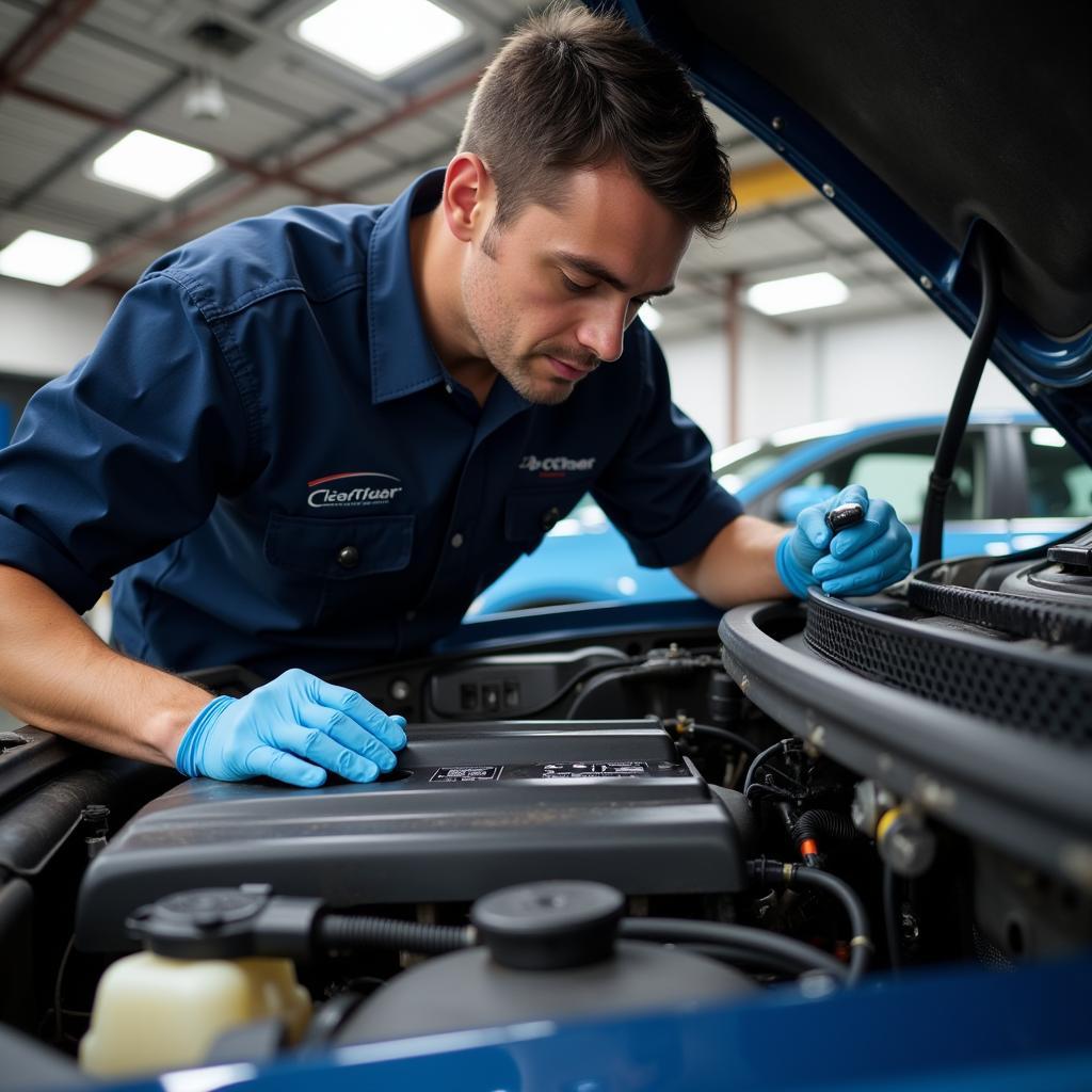 Mechanic Inspecting Engine